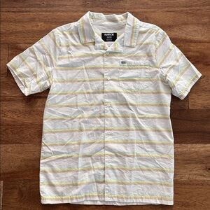 Hurley White button up Shirt with Yellow and Gray Stripes